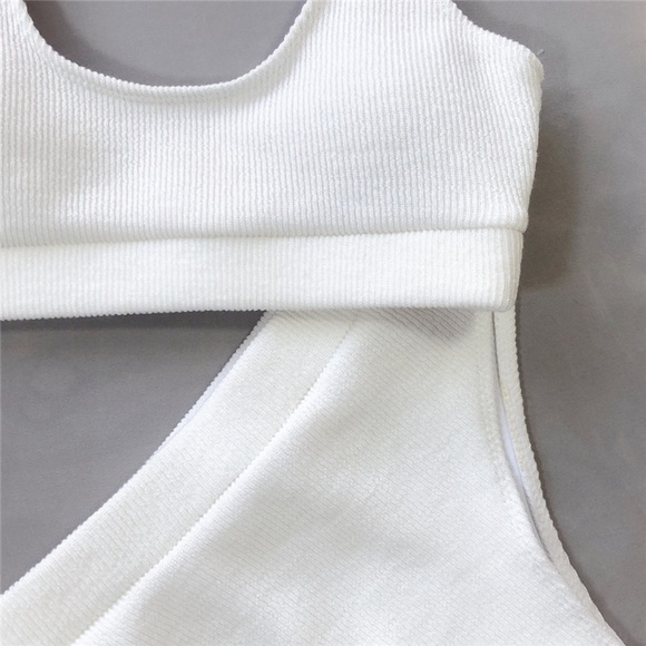 White Rib Knit High Waist 2 Piece Bikini Set - Picture 10 of 16